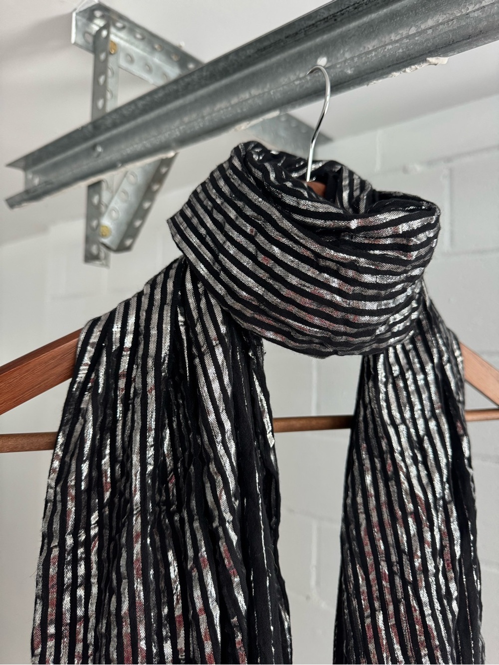 Black Metallic Silver Stripe Fringe Festival Scarf